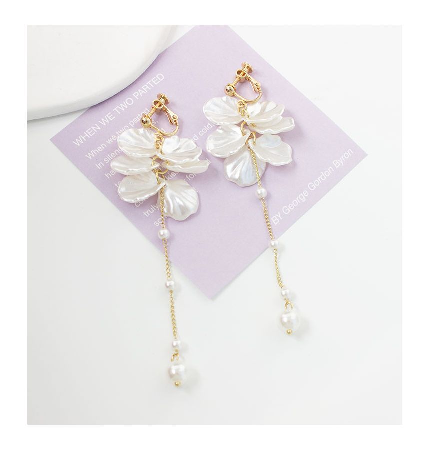 On Earring Petal Drop Faux / Pearl Clip