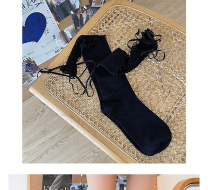 Lace Panel Tie Front Plain Socks