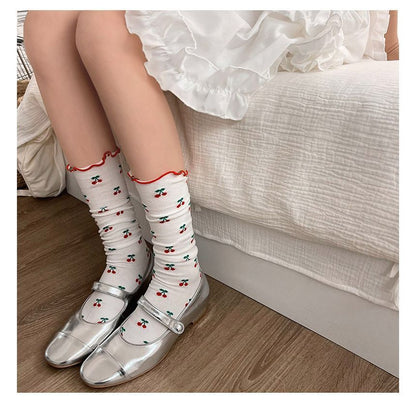 Cherry Print Frill Trim Socks