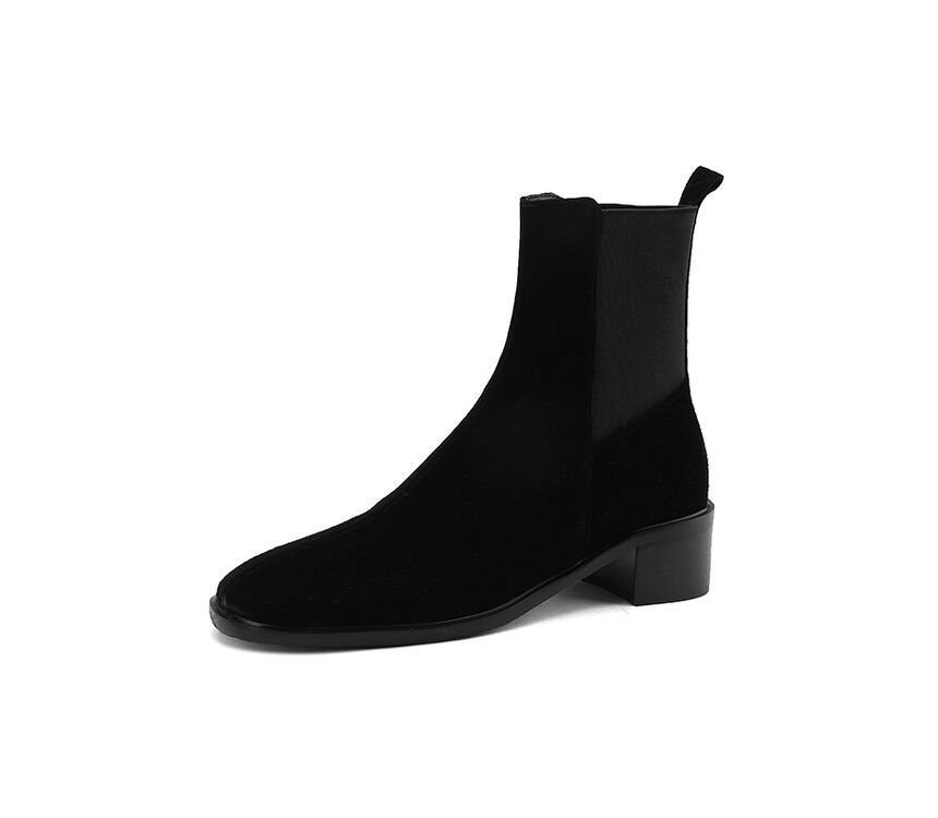 Block Heel Genuine Leather Short Chelsea Boots