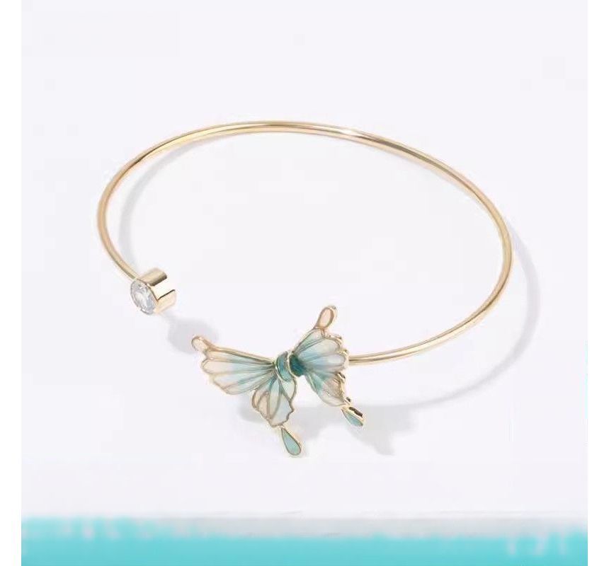 Rhinestone Butterfly Open Bangle