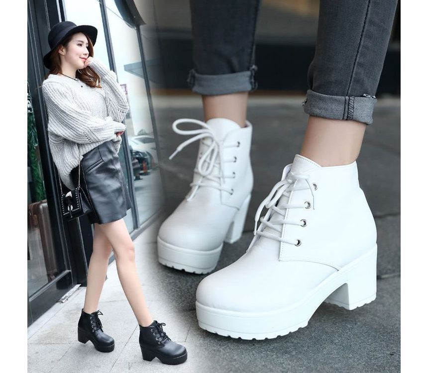 Ankle Lace-Up Chunky Platform Boots Heel