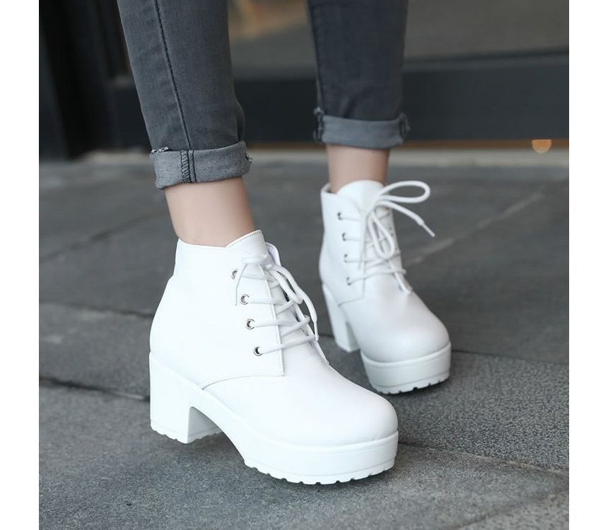 Ankle Lace-Up Chunky Platform Boots Heel