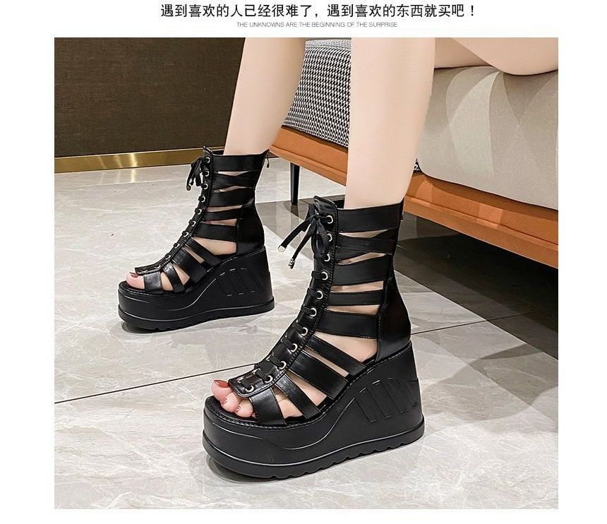 Heel Lace-Up Wedge Sandals Platform Gladiator