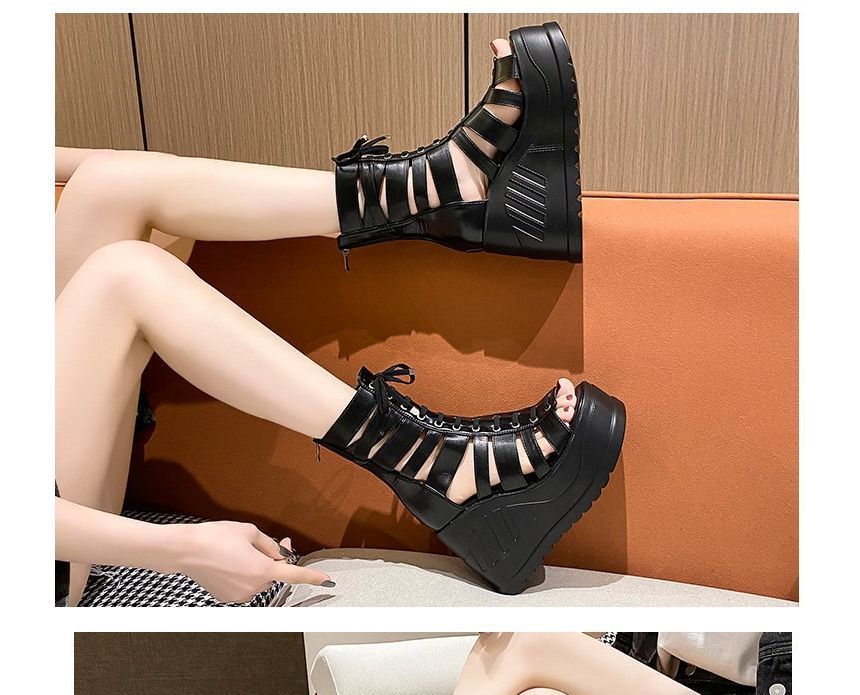 Heel Lace-Up Wedge Sandals Platform Gladiator