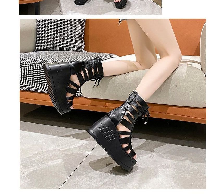 Heel Lace-Up Wedge Sandals Platform Gladiator