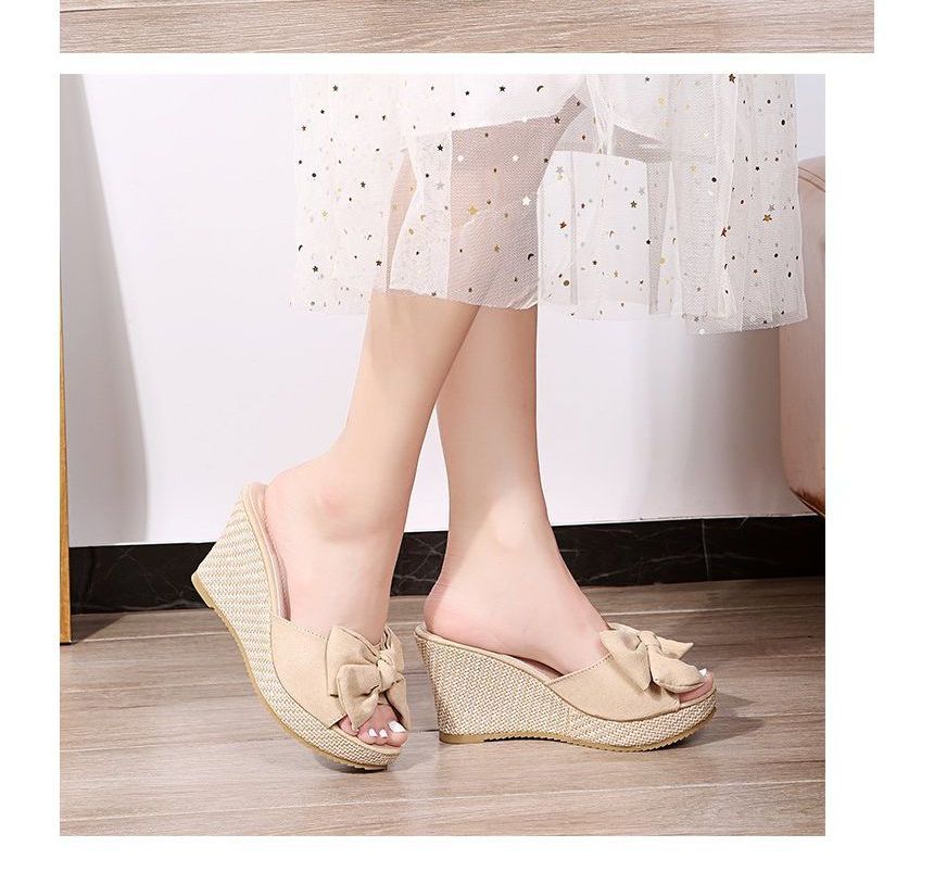 Espadrille Slide Bow Wedge Sandals Heel