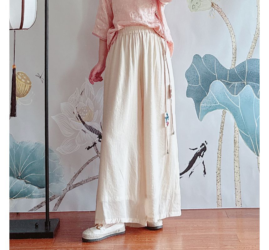 High Rise Floral Embroidered Wide Leg Pants