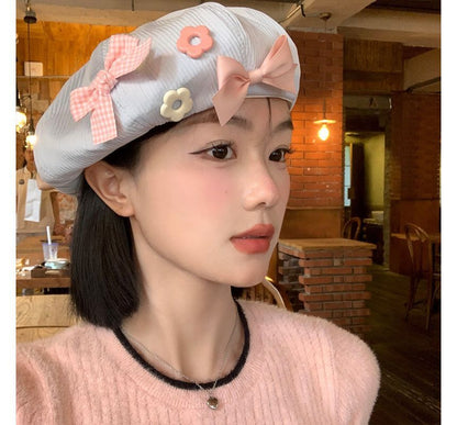 Bow Floral Beret Hat