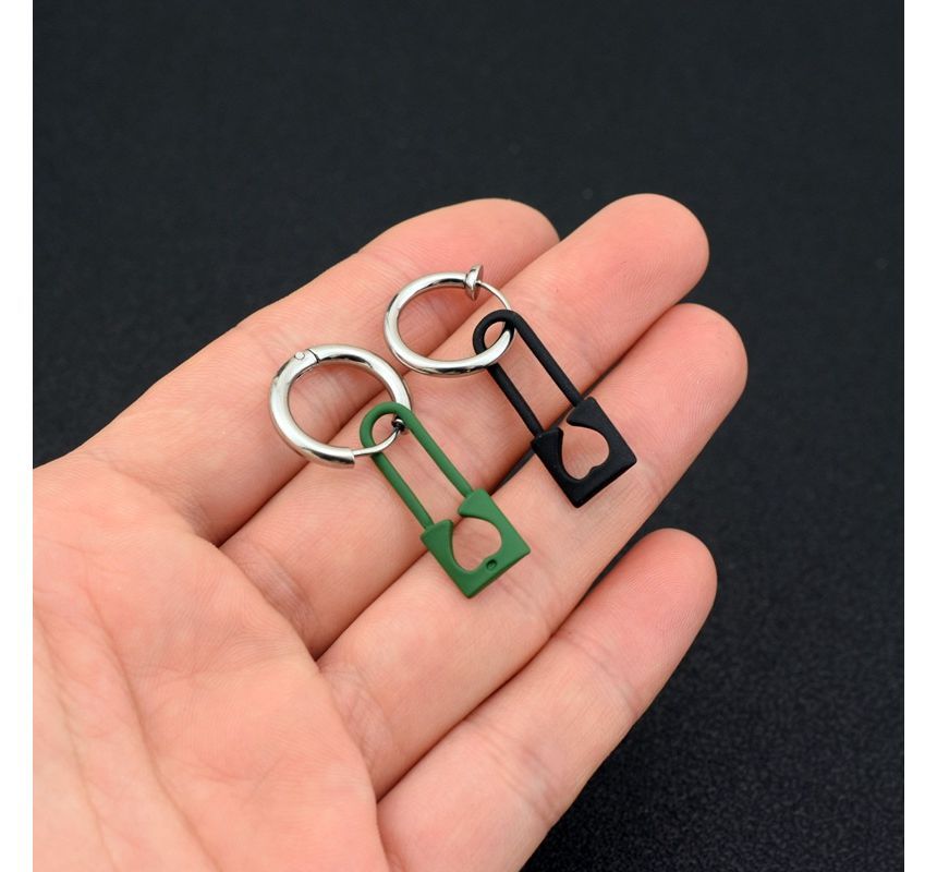 Unisex Lock Asymmetrical Stainless-Steel Dangle Earring