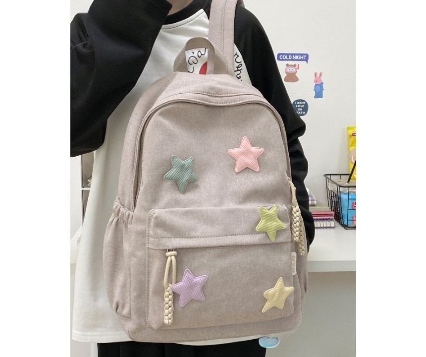 Star Applique Nylon Zipper Backpack