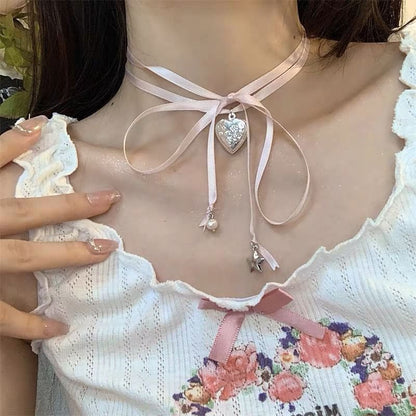 Heart Pendant Ribbon Choker