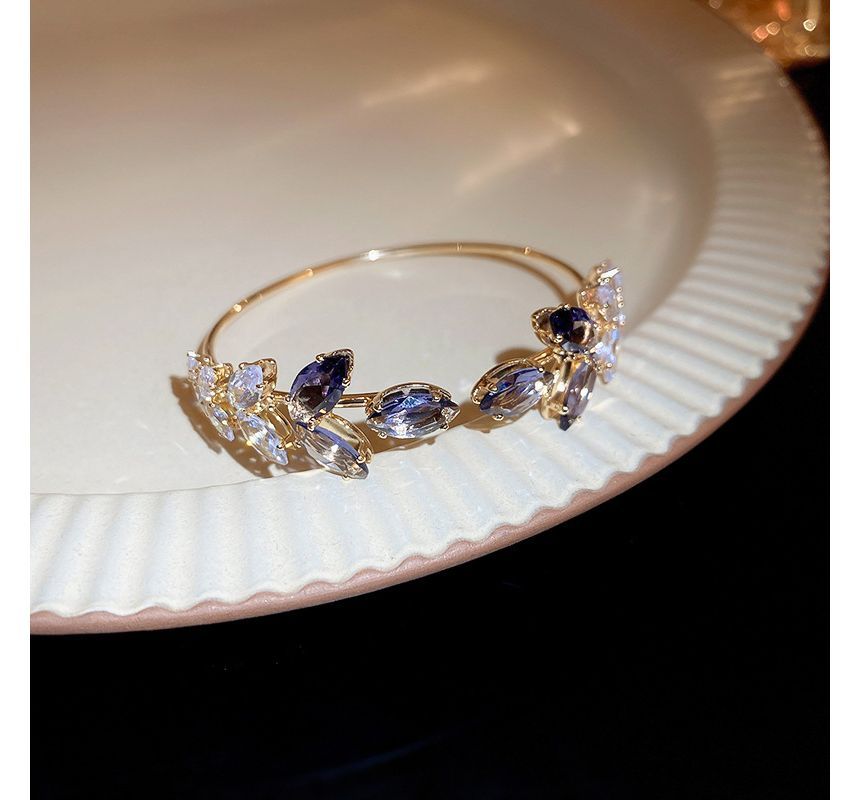 Bangle Open Leaf Rhinestone Alloy