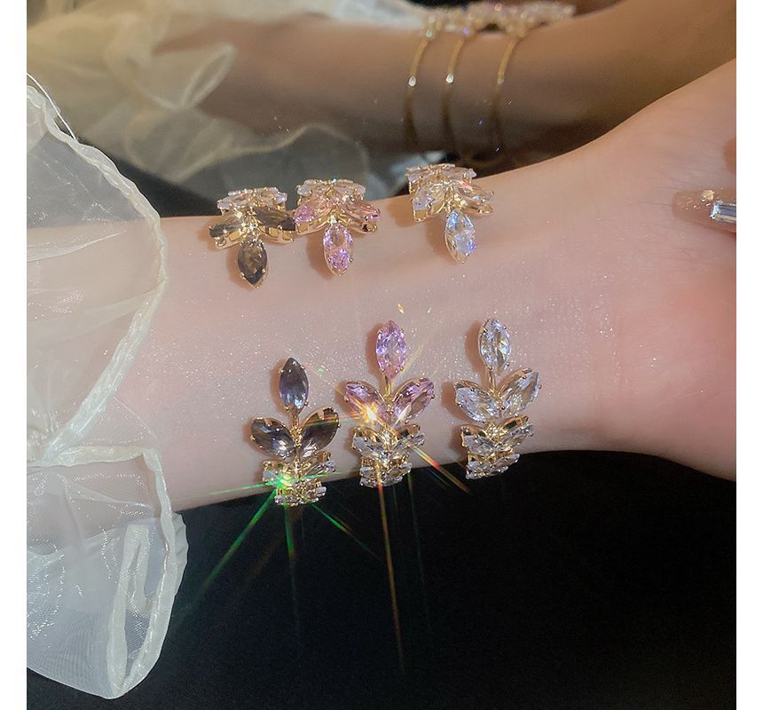 Bangle Open Leaf Rhinestone Alloy