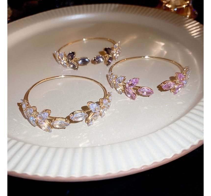 Bangle Open Leaf Rhinestone Alloy