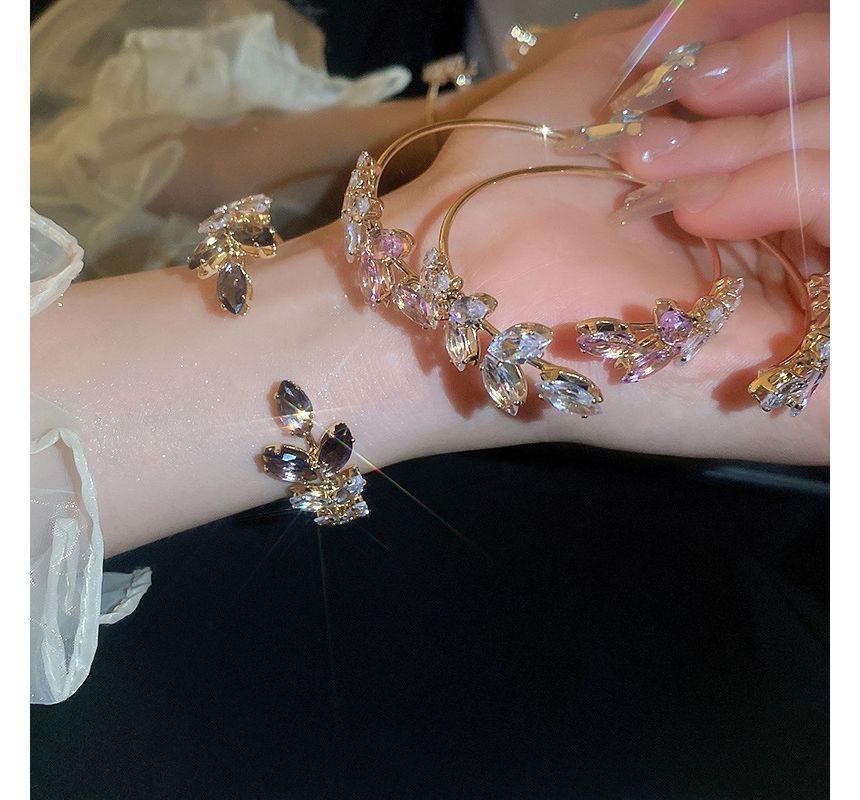 Bangle Open Leaf Rhinestone Alloy