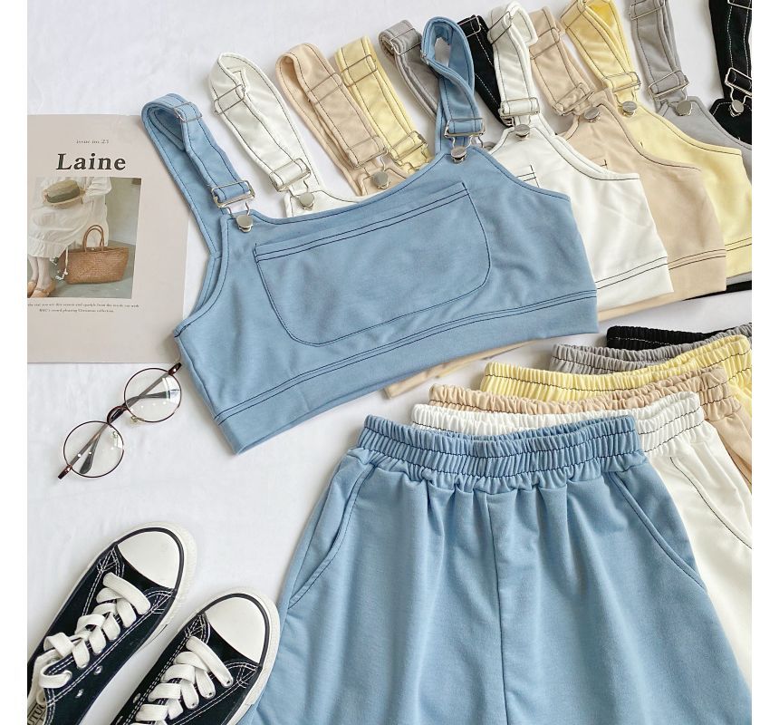 Set: Plain Crop Tank Top + Shorts