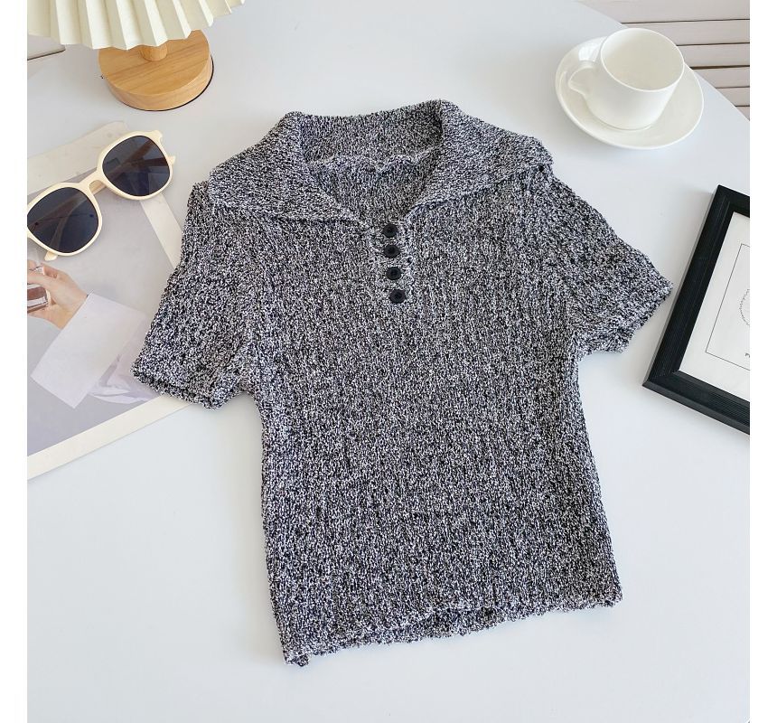 Short-Sleeve Plain Knit Polo Top