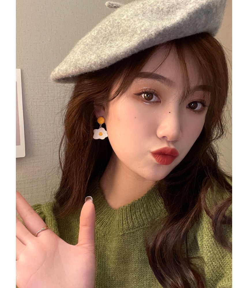 Fried Earring Glaze Drop Egg Alloy