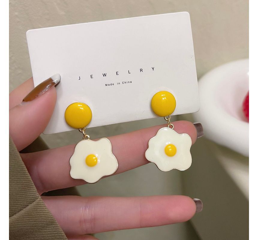 Fried Earring Glaze Drop Egg Alloy