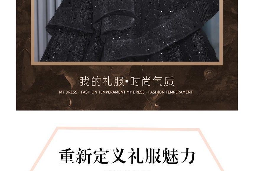 Short-Sleeve Off Rhinestone Glitter Shoulder A-Line Gown Panel Evening Ruffle Velvet