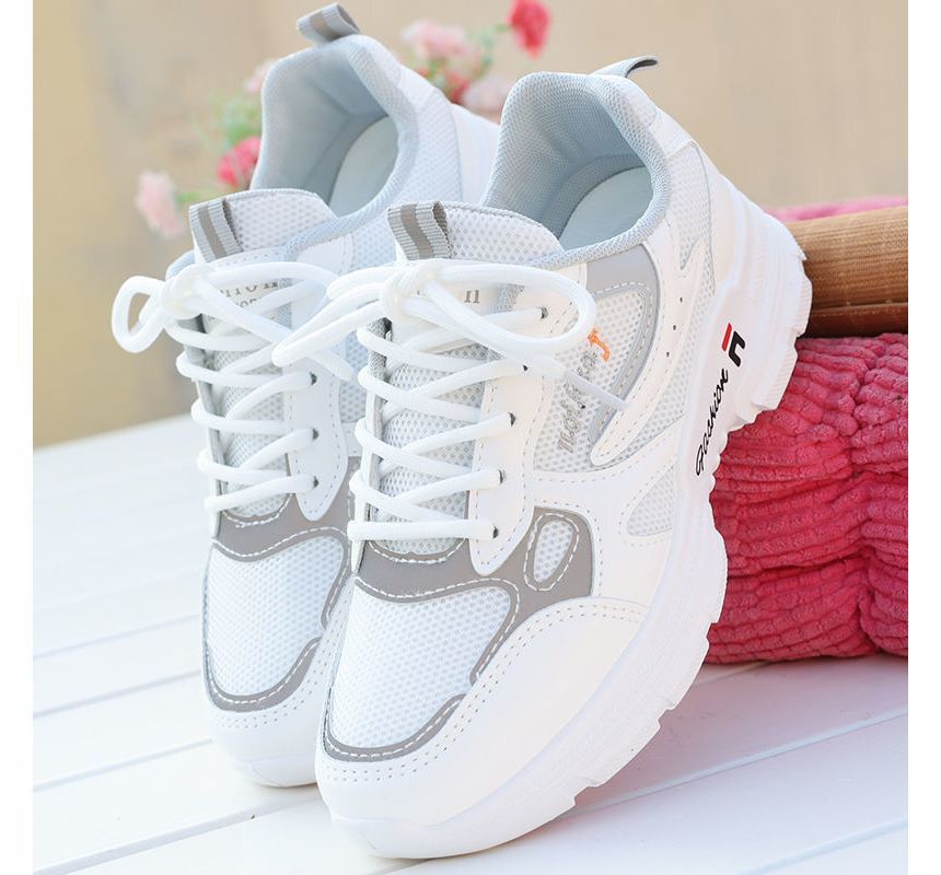 Letter Embroidered Lace-Up Platform Sneakers