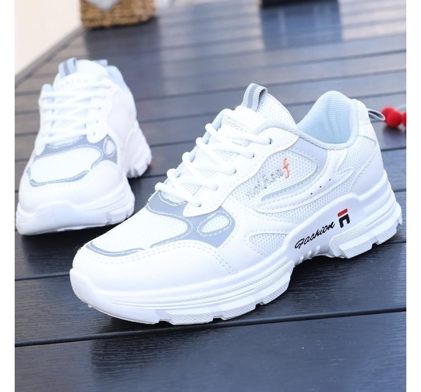 Letter Embroidered Lace-Up Platform Sneakers