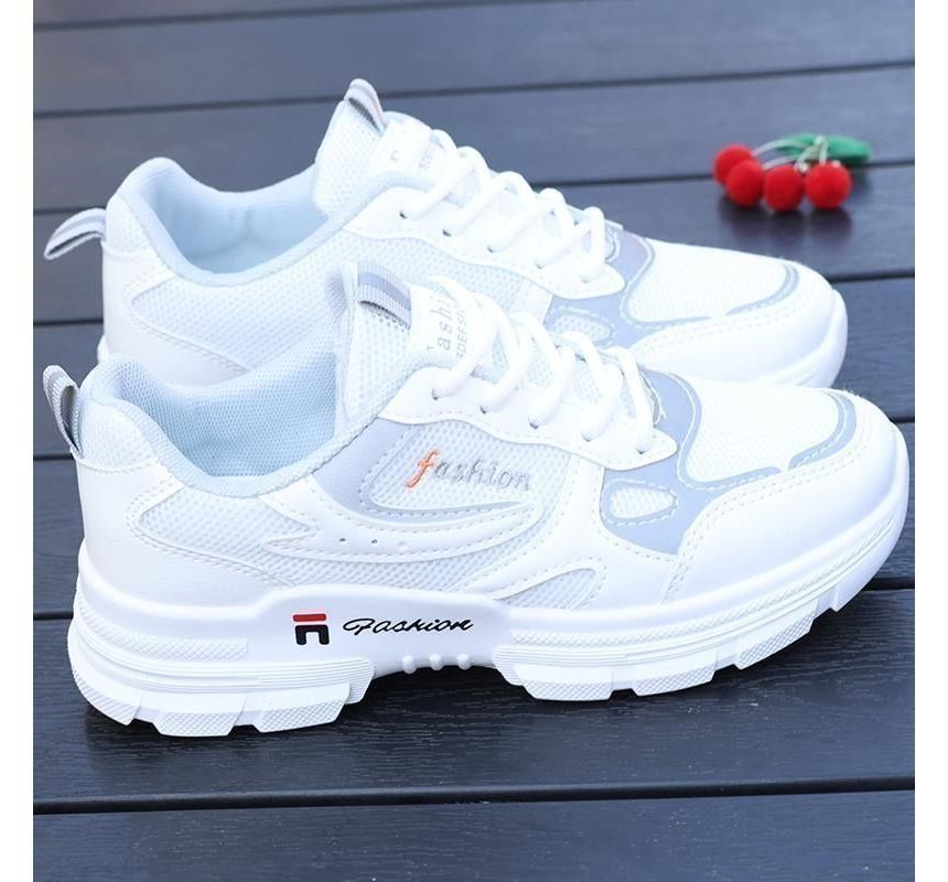 Letter Embroidered Lace-Up Platform Sneakers