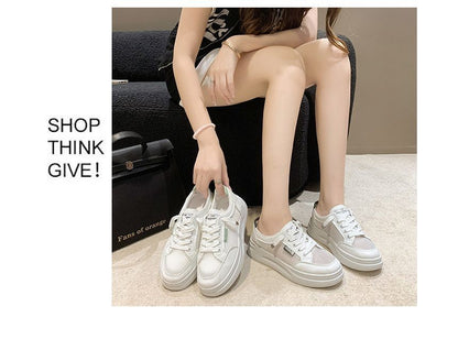 Lettering Mesh Panel Lace-Up Platform Sneakers