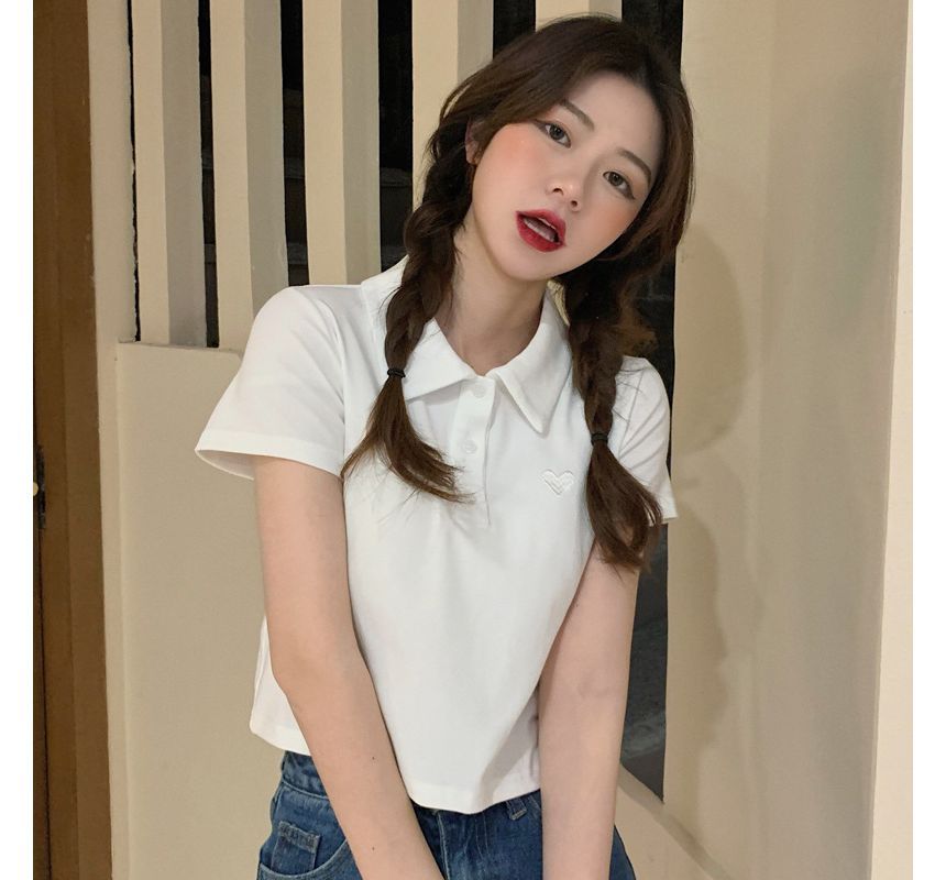 Short-Sleeve Polo Shirt Heart Embroidered