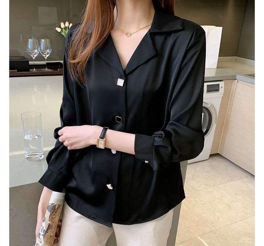 Short-Sleeve Plain Chiffon Shirt