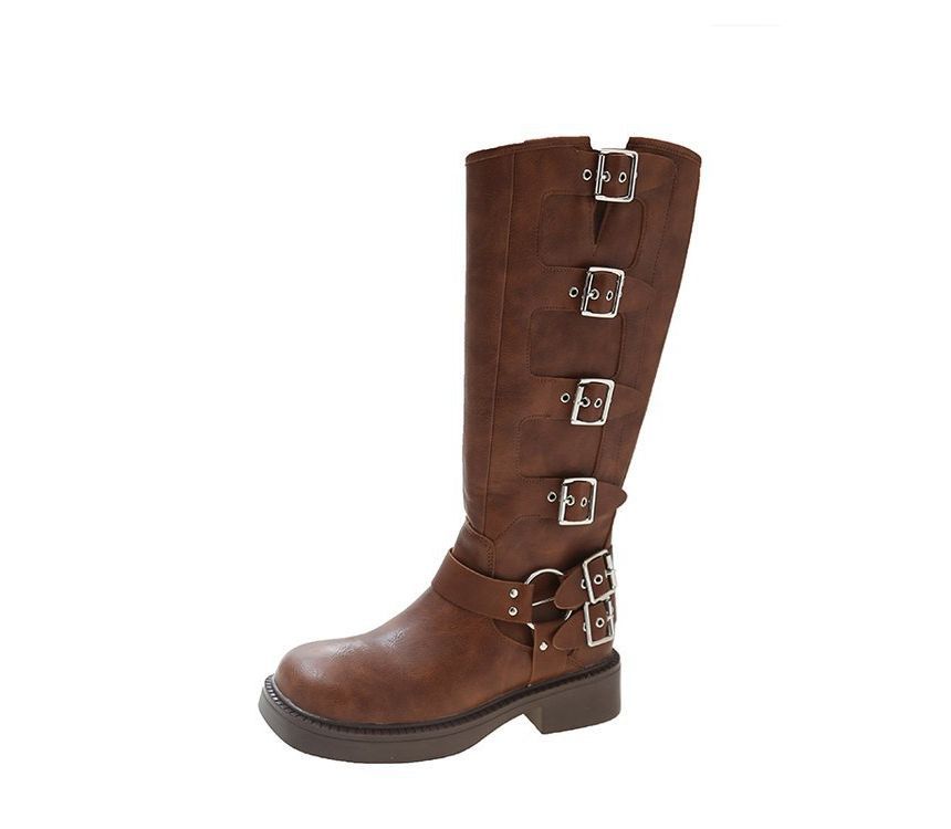 Platform Multi-Buckle Boots High Knee