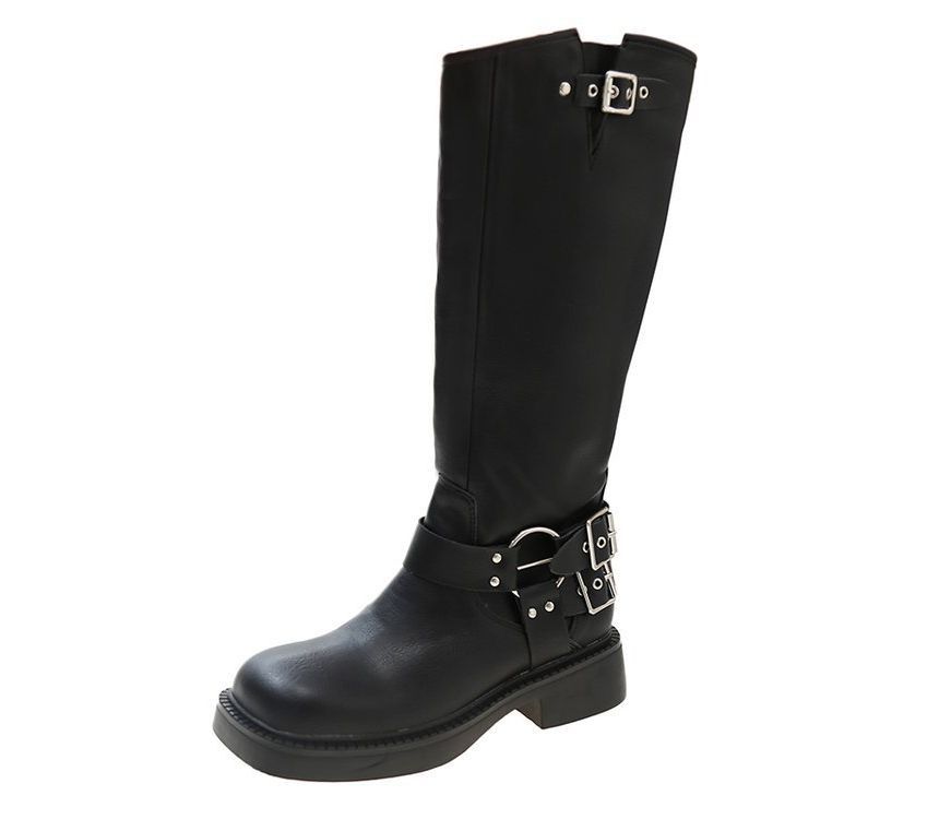 High Multi-Buckle Platform Boots Knee