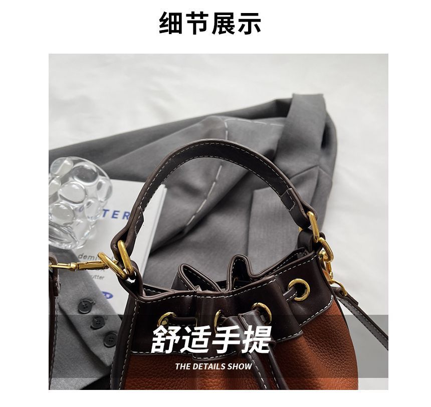 Contrast Trim Top Handle Bucket Bag