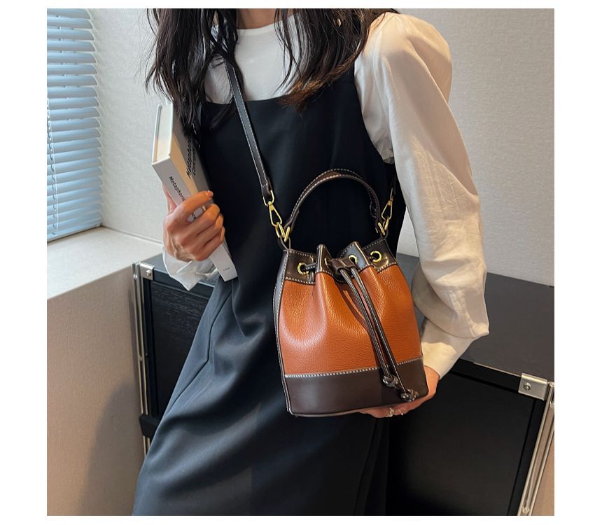 Contrast Trim Top Handle Bucket Bag