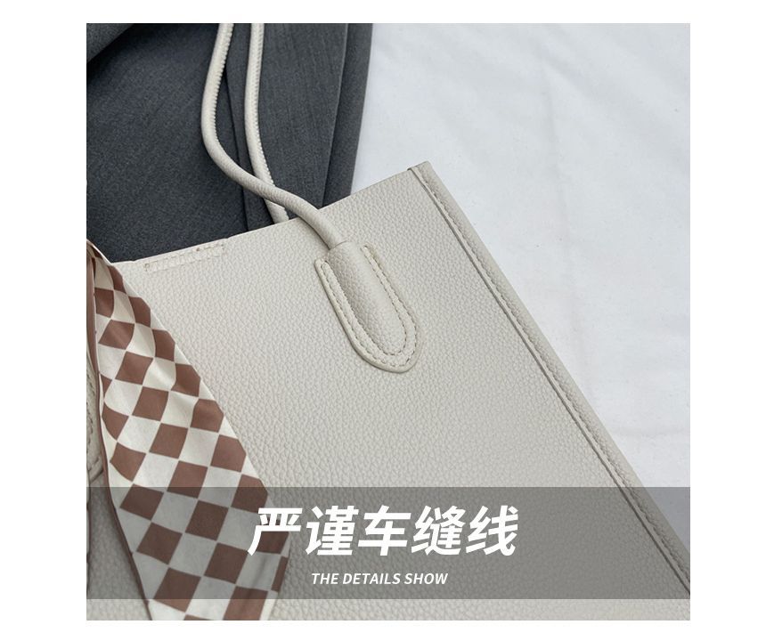 Set: Faux Leather Lettering Tote Bag + Flap Crossbody Bag