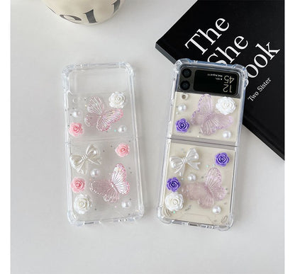 Butterfly Floral Faux Pearl Phone Case - Samsung Flip