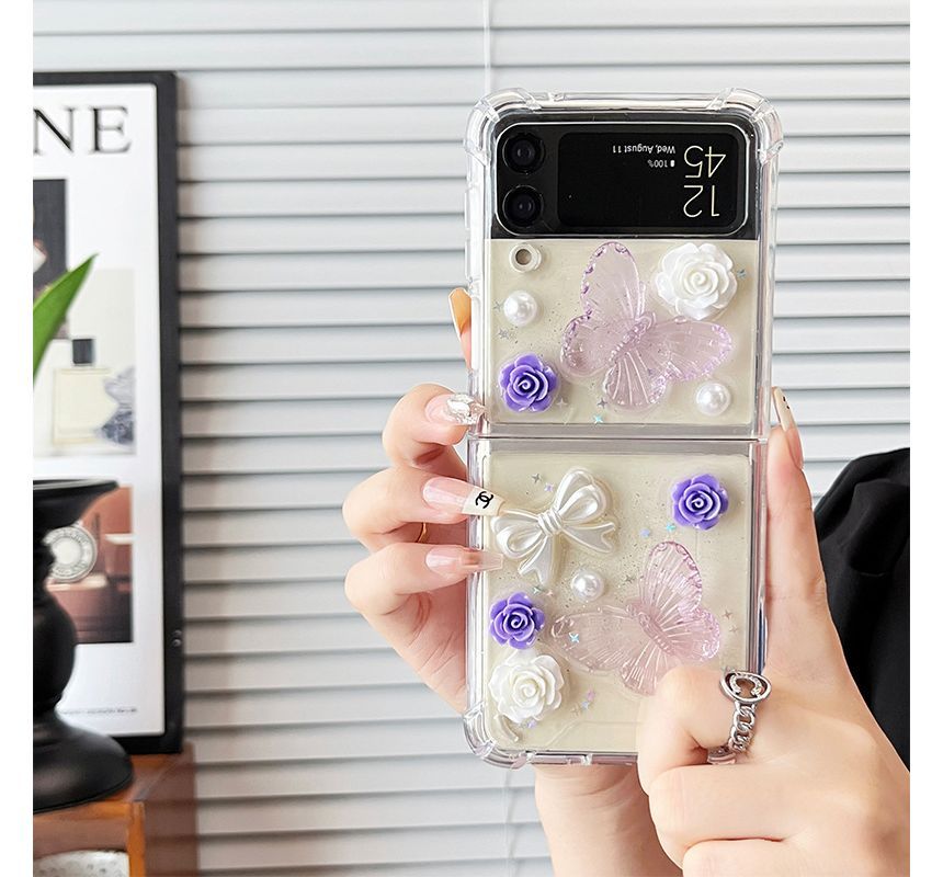 Butterfly Floral Faux Pearl Phone Case - Samsung Flip