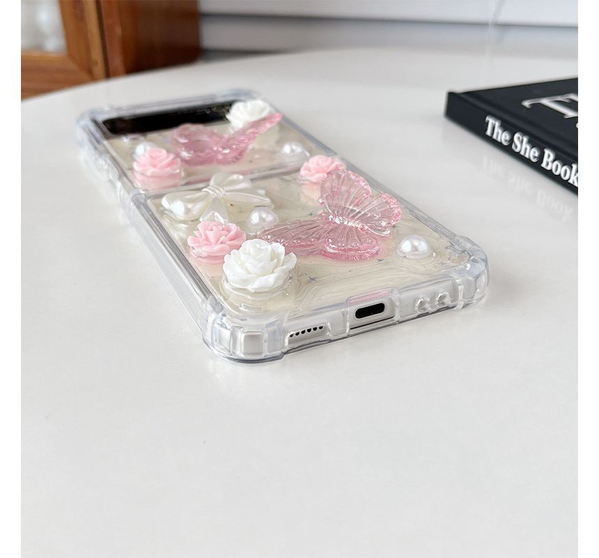 Butterfly Floral Faux Pearl Phone Case - Samsung Flip