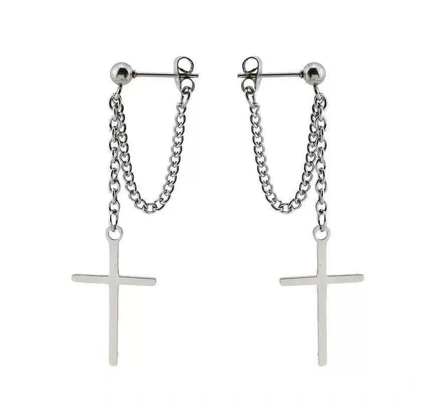 Bar / Cross Chain Sterling Silver Dangle Earring