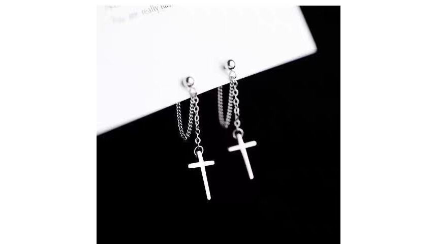 Bar / Cross Chain Sterling Silver Dangle Earring