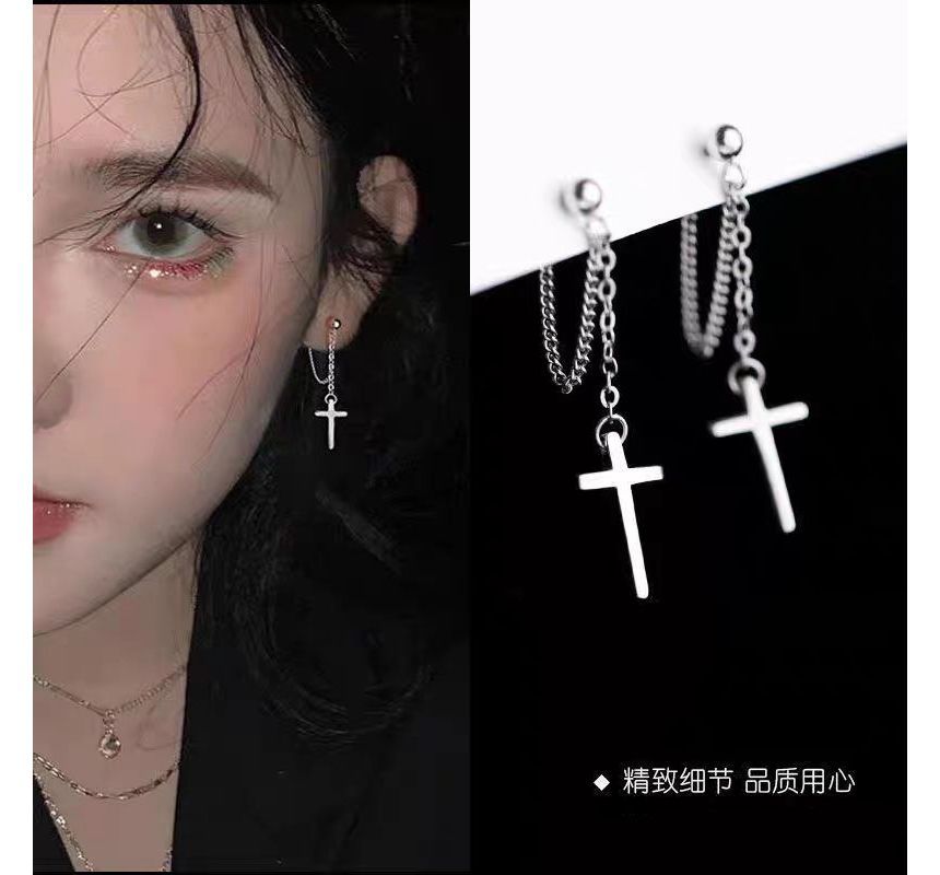 Bar / Cross Chain Sterling Silver Dangle Earring