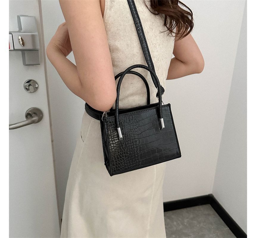 Crocodile Grain Top Handle Crossbody Bag