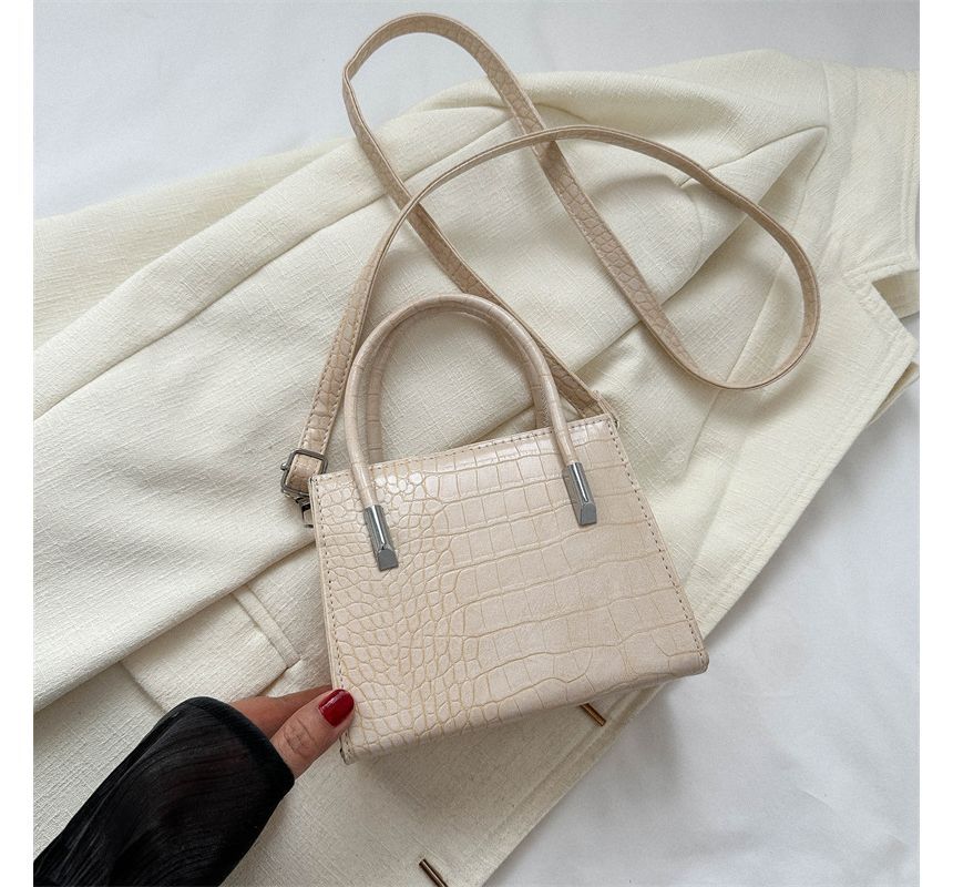 Crocodile Grain Top Handle Crossbody Bag