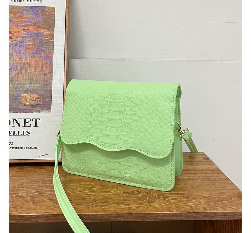 Snake Grain Flap Crossbody Bag