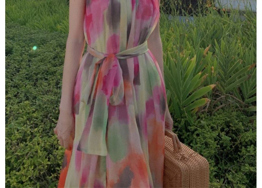 Sleeveless Round Neck Tie Dye Maxi A