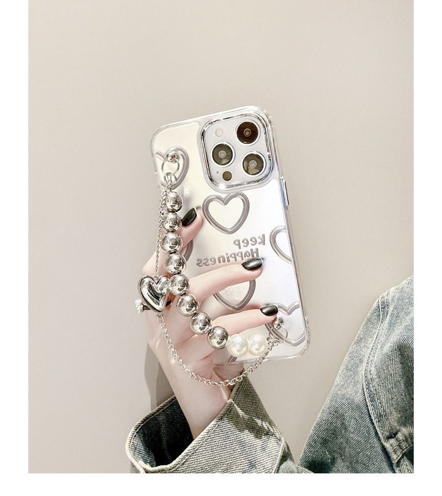 Chain Case Bead Faux Print Heart Phone