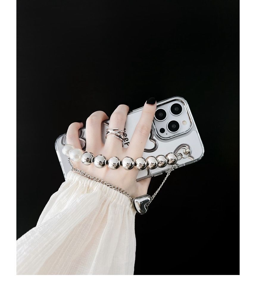 Chain Case Bead Faux Print Heart Phone