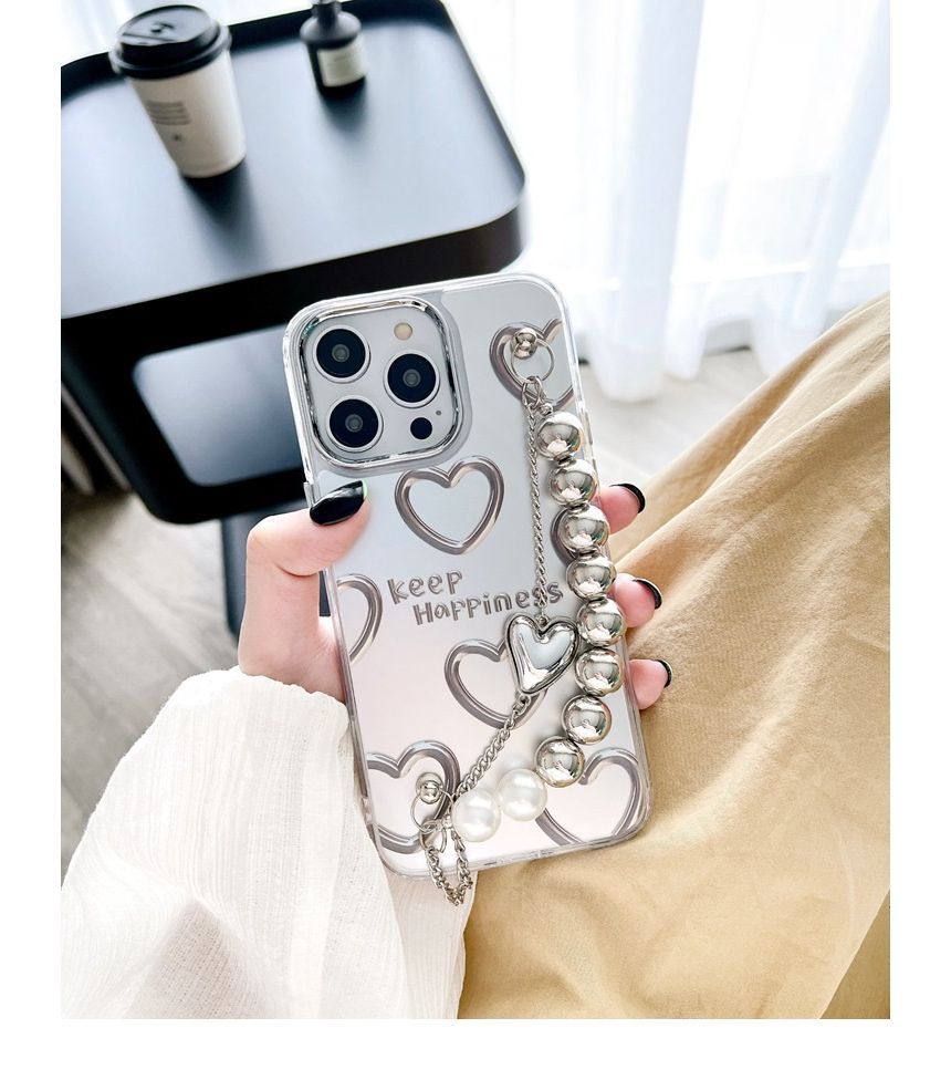 Chain Case Bead Faux Print Heart Phone