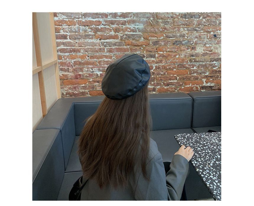 Leather Faux Buckled Beret